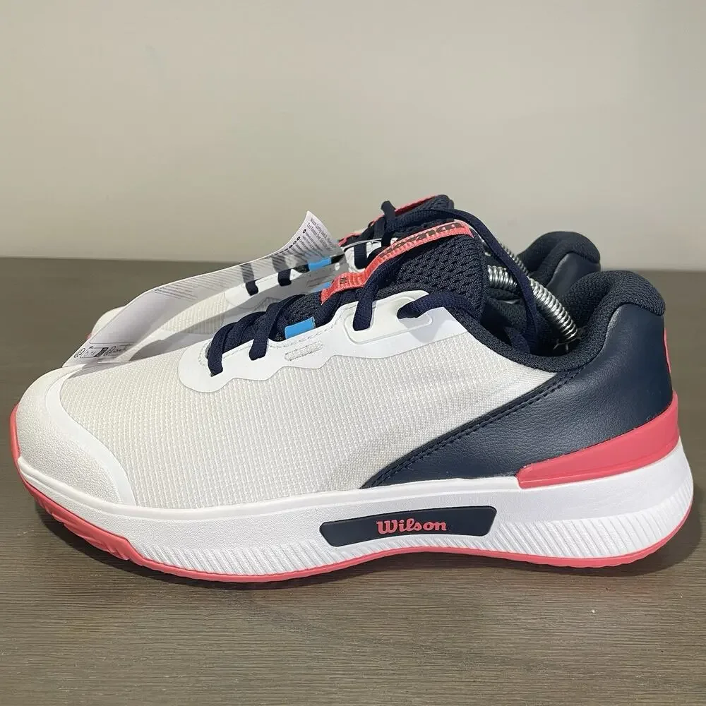 Wilson Womens Size 7.5 Tennis Shoes NEW White Navy Blue Salmon Intrigue Pro